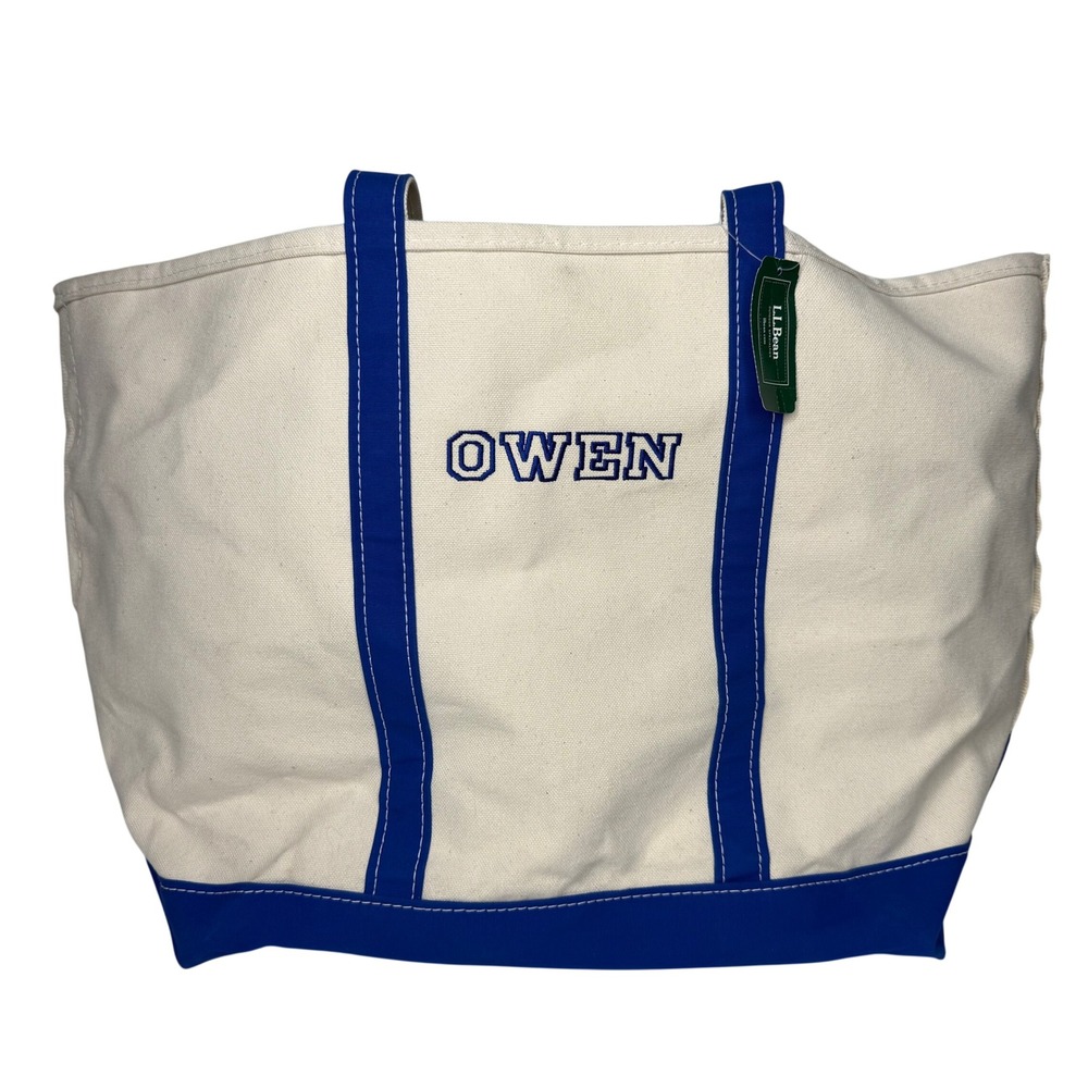 L.L. Bean Boat and Tote Canvas Bag Size XL Blue Natural Embroidered USA NWT